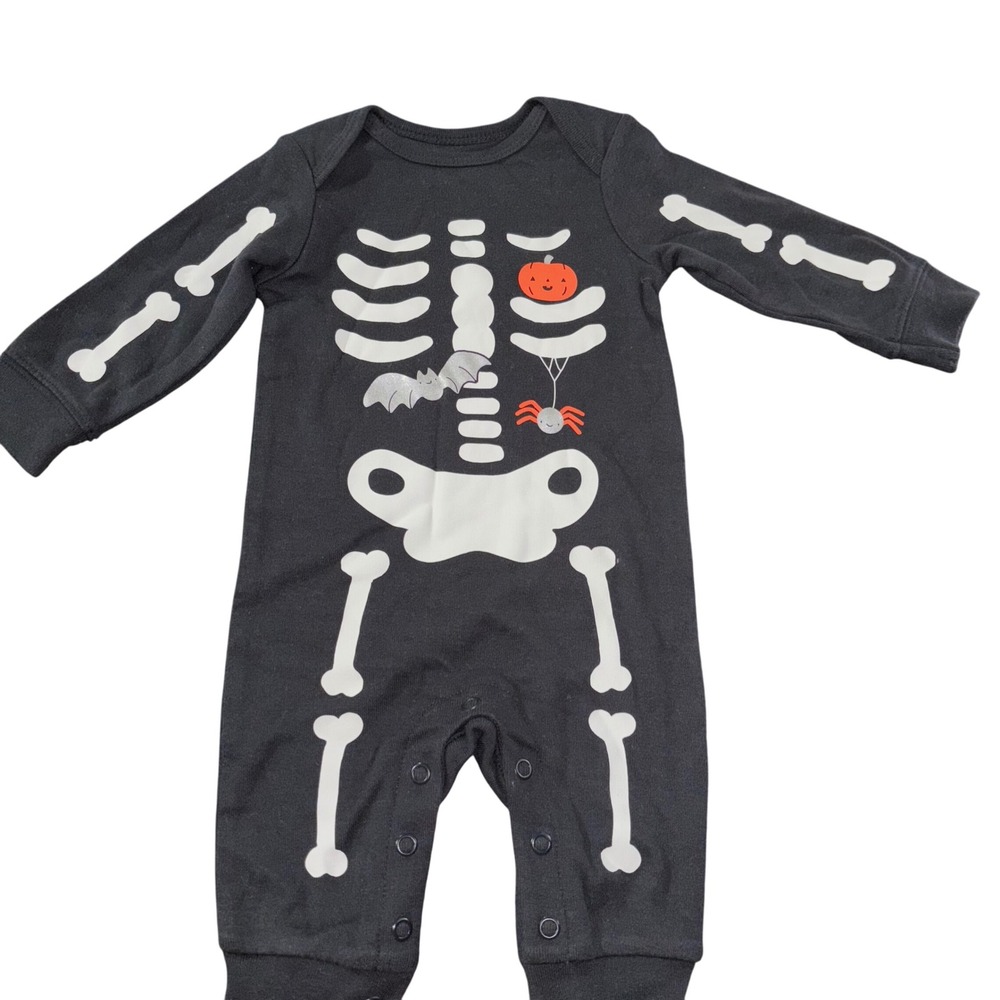 Carters 3M Halloween Holiday Skeleton Pumpkin Bat Spider Black Romper Jumpsuit